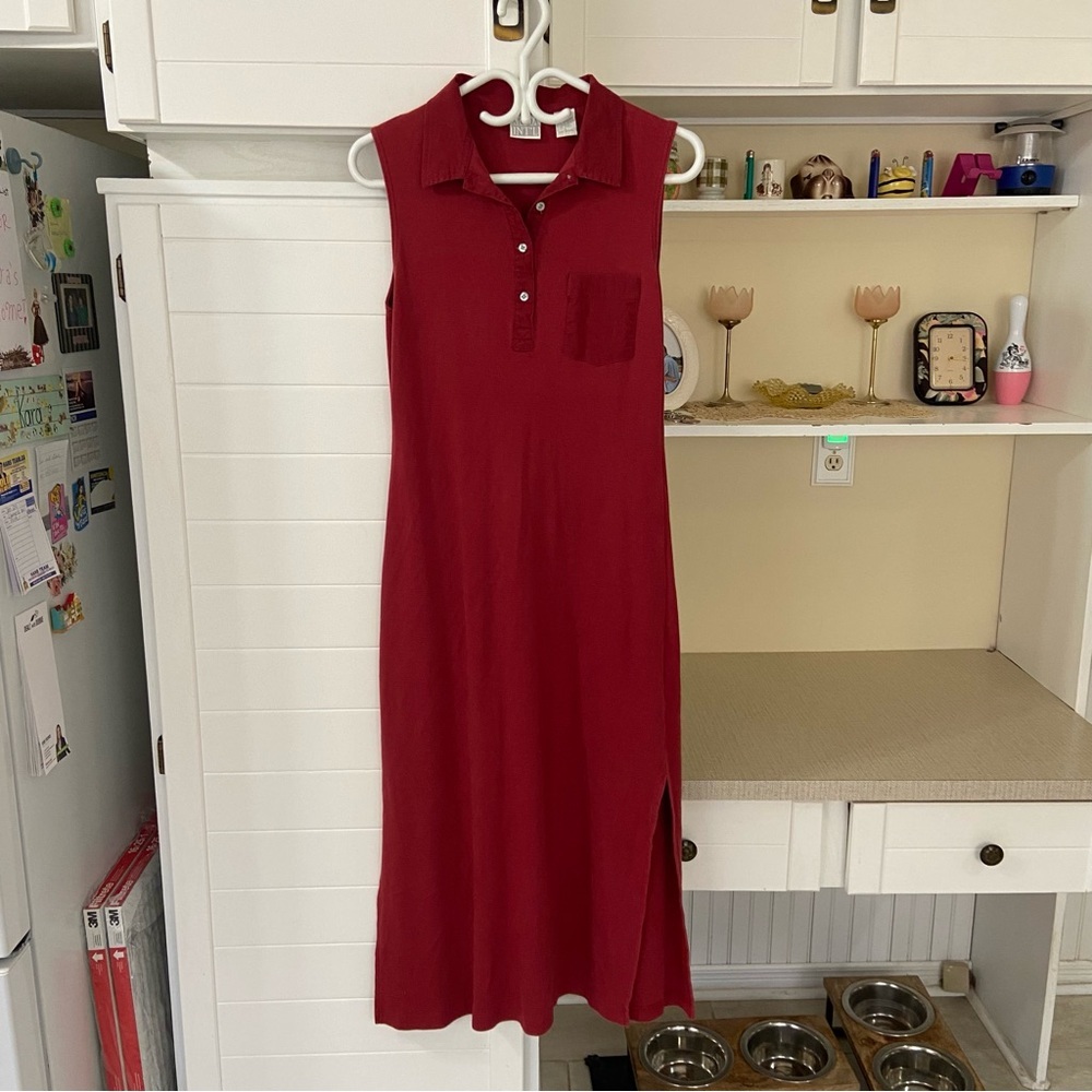 Vintage Sleeveless Polo Maxi Dress in Deep Red